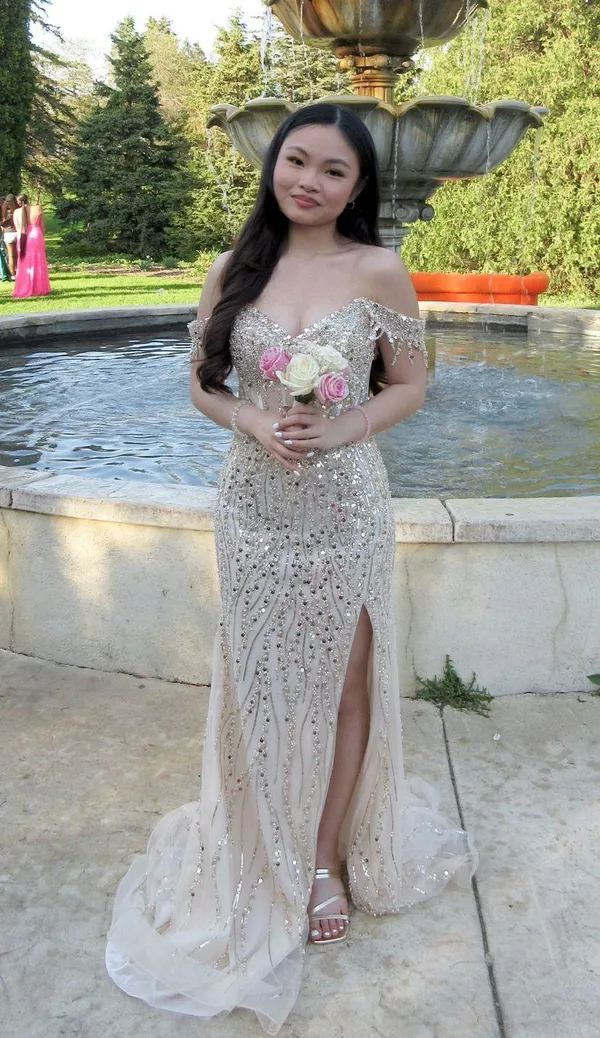 Ladivine CD203 Gold Prom Dress - Image 3