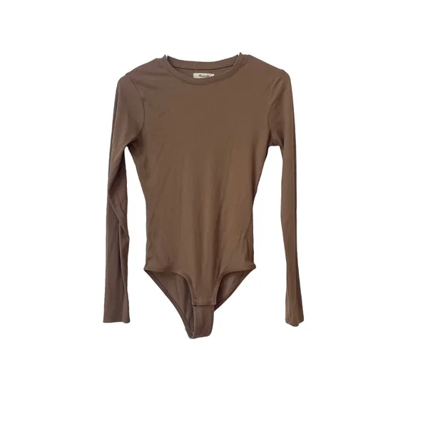 Madewell Ribbed Crewneck Full-Coverage Bodysuit Brown Size S - Image 2