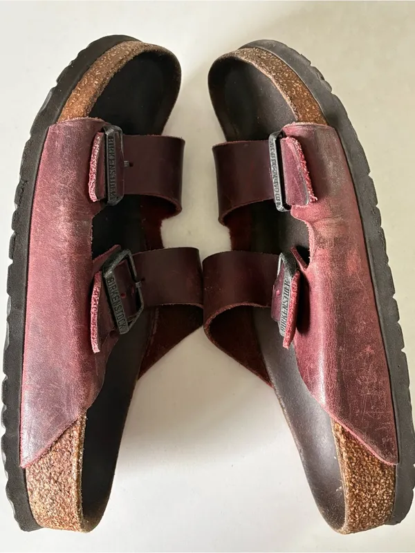 Birkenstock Slip-on Sandals Red Two Strap Woman’s Size 38 US 7-7.5 - Image 6