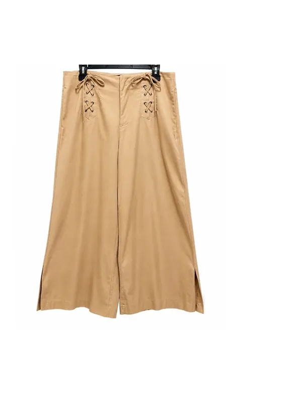 ZARA Trafaluc Collection Women's Wide Leg Culotte Pants in Beige/Tan Size L - Image 3