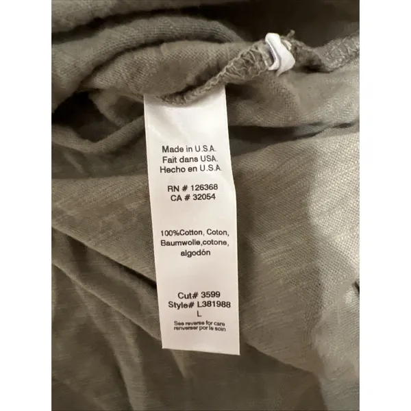Left Of Center Olive Green Tunic T Shirt V Neck Round Raw Hem Cotton USA Boho - Image 5