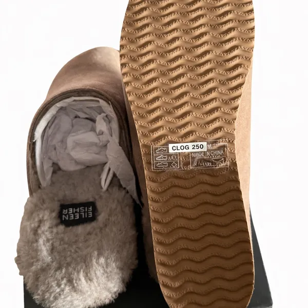 Eileen Fisher Tan Suede Shearling-Lined Clog Mules - Image 5