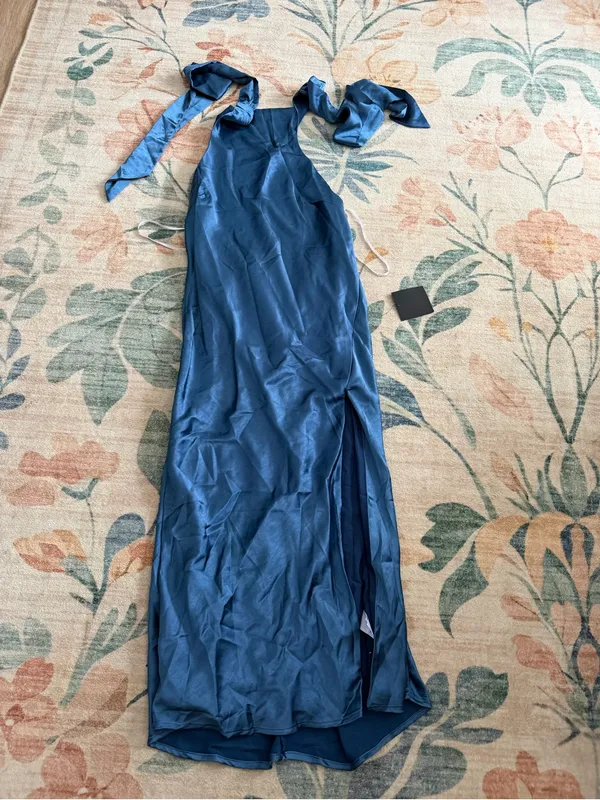 Lulus Exceptional Status Blue Halter Backless Slip Midi Dress - Image 5