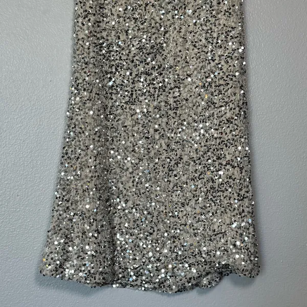 NWT Old Navy Champagne Silver Sequin A-line Lined Maxi Skirt Size Medium - Image 7
