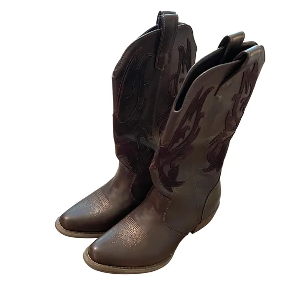 SHEIN‎ Womens Cowboy Boots Brown Western Faux Leather Embroidered Size 7 - Image 2