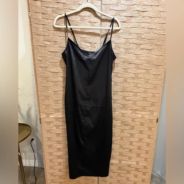 AFRM Revolve Katica Satin Midi Dress In Noir Elegant Black Satin Slip Dress M - Image 2