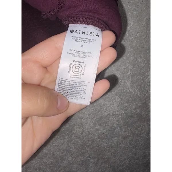 Athleta Cozy Karma Funnel Neck Sweatshirt Womens M Burgundy Fleece Lined - Image 5