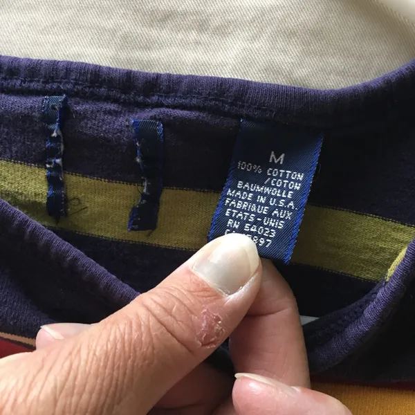 Vintage Y2K Striped Long Sleeve Tee in Navy, Yellow & Olive Womens GAP size M - Image 5