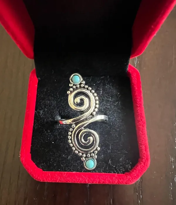 Women’s Stainless Steel Silver Simulated Faux Turquoise Ring Size 7 New - Image 2