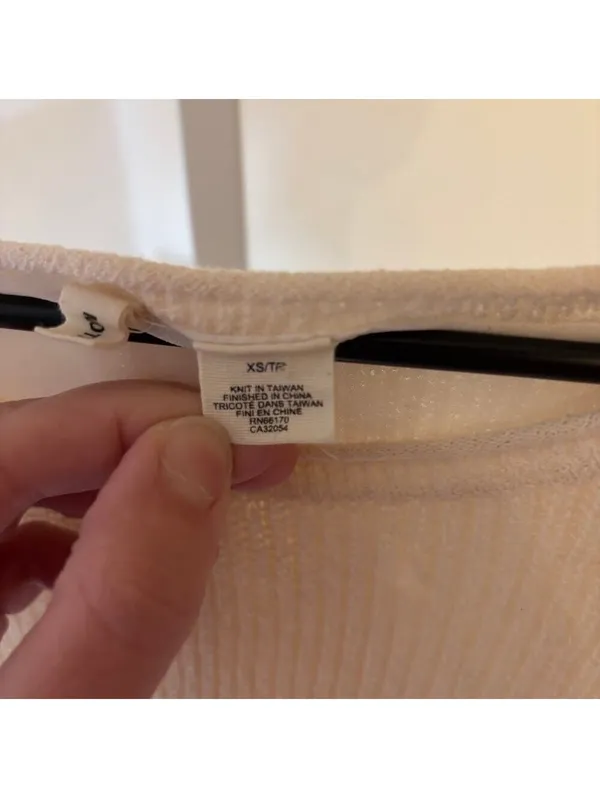 Anthropologie Moth EUC Women's Cream Marled Knit Split Back Chiffon Sweater XS - Image 3