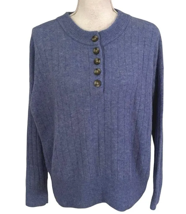 Madewell Size S Bowden Henley Sweater Coziest Yarn Heather Sky Wool Alpaca - Image 2