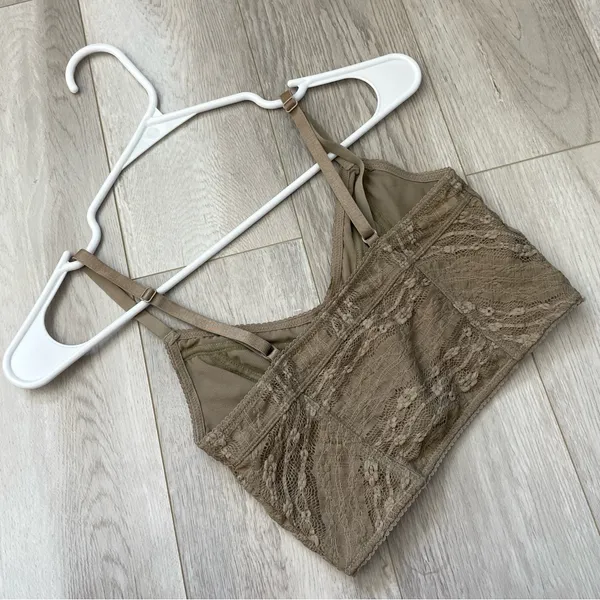 Free People Bra lace longline bustier womens Beige (xsmall) boho festival comfy - Image 3