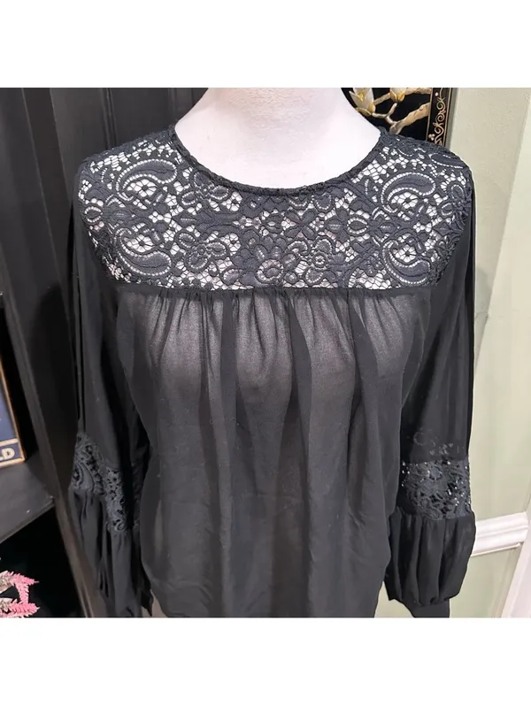 For Love & Lemons Black Lace & Sheer Long Sleeve Blouse – Size XS - Image 2