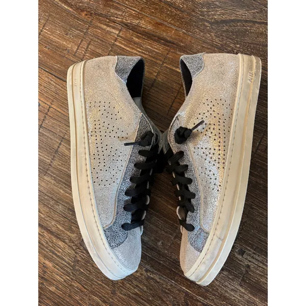 P448 John Panama‎ Sneakers Women 38 US 7.5 Gold Metallic Distressed Leather - Image 5