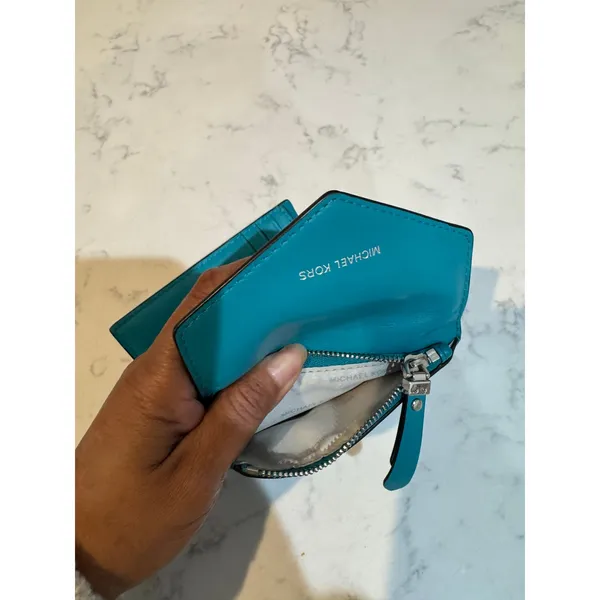Michael Kors leather small envelope wallet snap closure turquoise 2017 preppy - Image 14
