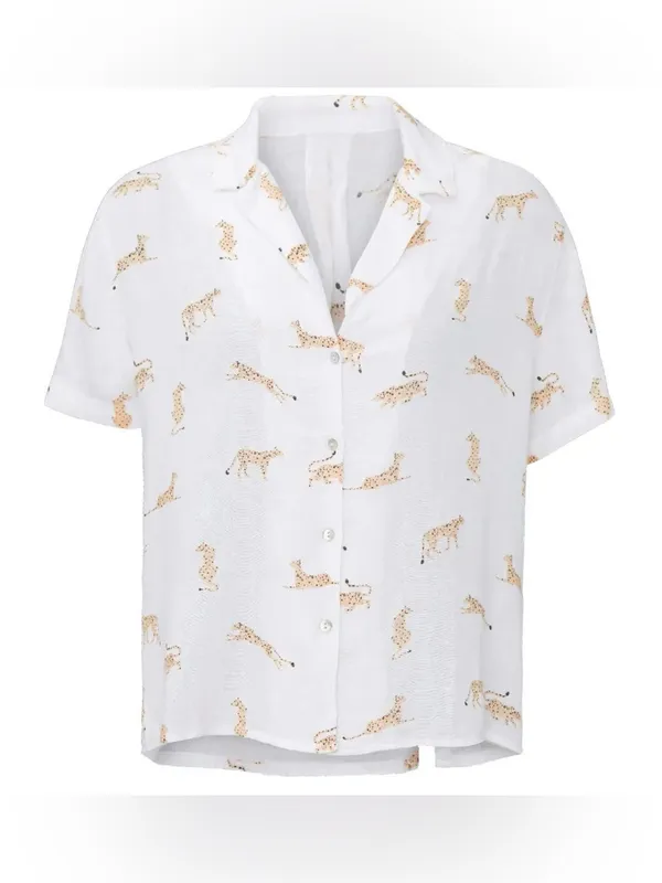 Rails White Short-Sleeve Button-Down Shirt with Leopard Motif - Image 4