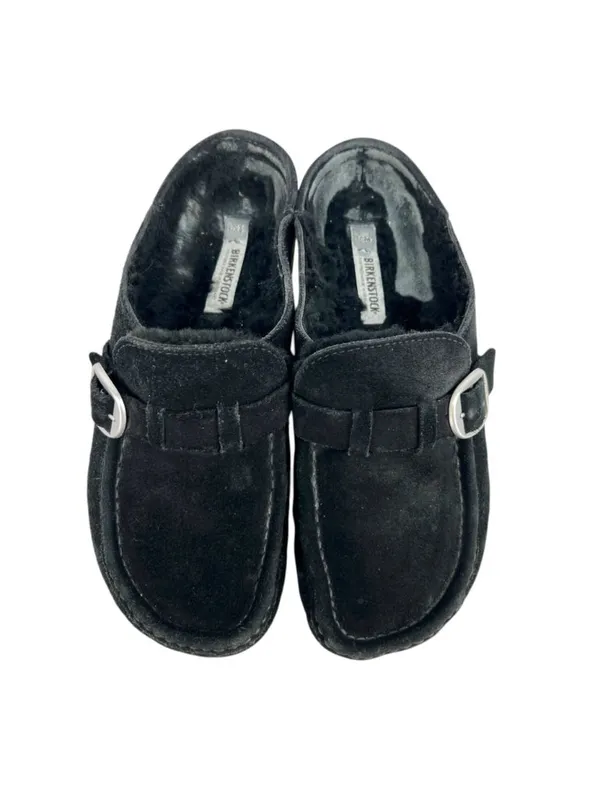 Birkenstock Buckley Shearling Clogs Black Suede Lined Slip-On Shoes Size 38 US 7 - Image 2