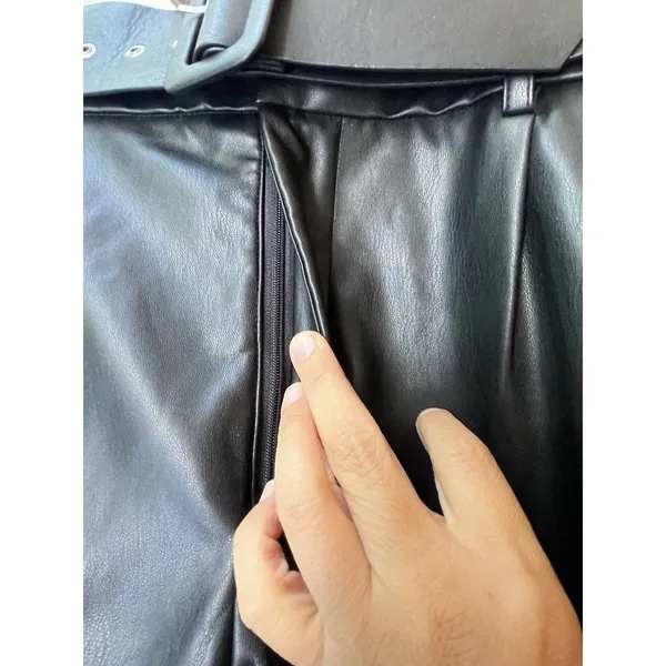Zara Faux Leather Pants Sz M Black Belted Sophisticated Party Date Night Club - Image 6