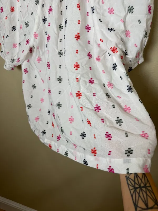 LOFT Outlet Balloon Sleeve Embroidered Peasant Top Blouse Shirt Size Medium - Image 8