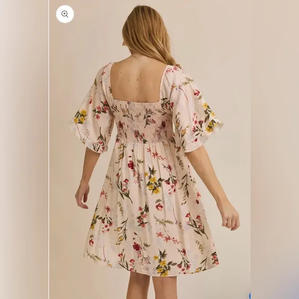 GILLI Floral Smocked Square Neck Romantic Cottagecore Elegance Mini Dress - Image 2