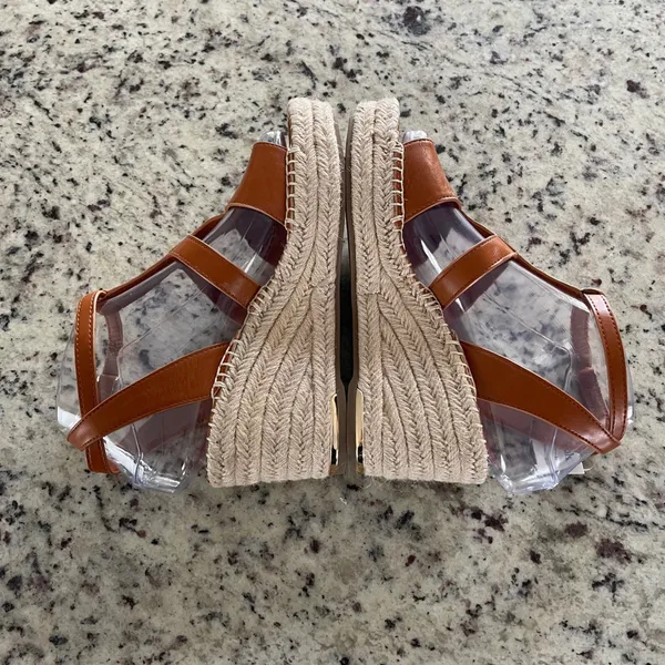 Franco Sarto‎ Cassia Cognac Brown Espadrille Wedge Sandals T-Strap Womens 6M NWT - Image 4