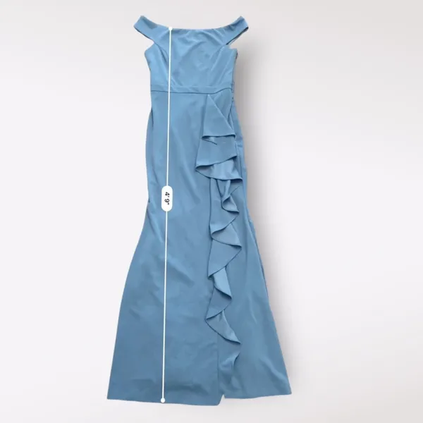 Lulus Mila Slate Blue‎ Ruffled Off-The-Shoulder Maxi Dress Size Small - Image 4