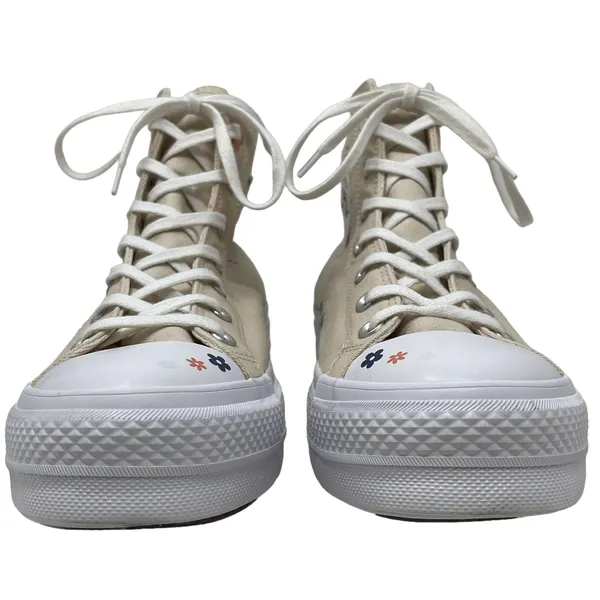 Converse Chuck Taylor Platform Beige Tan Embroidered Floral Flower Womens 11 - Image 2