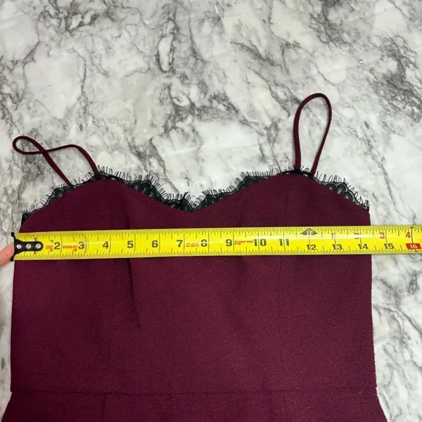 Wayf The Mia Lace Trim Front Slit Gown In Cabernet red burgundy black size XS - Image 12
