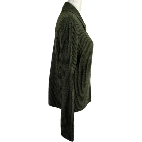 Abercrombie & Fitch Womens Ribbed Polo Cardigan Pearl Button Green Wool Blend L - Image 4