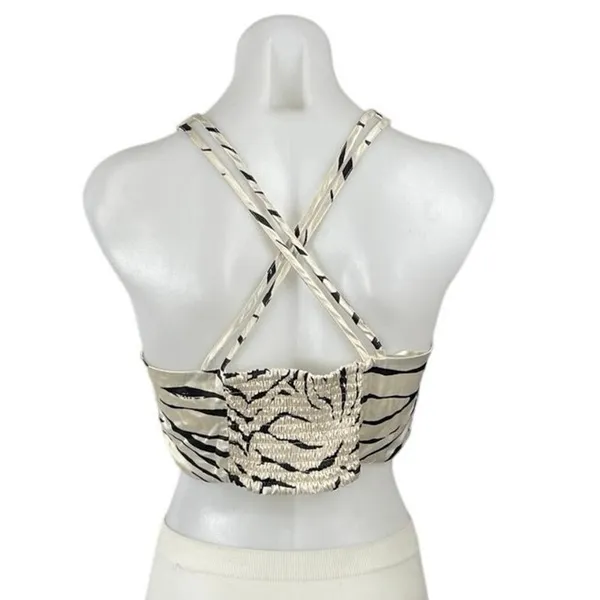 Zara Beige Tiger Animal Print High Neck Sleeveless Cross Back Crop Top Size S - Image 4