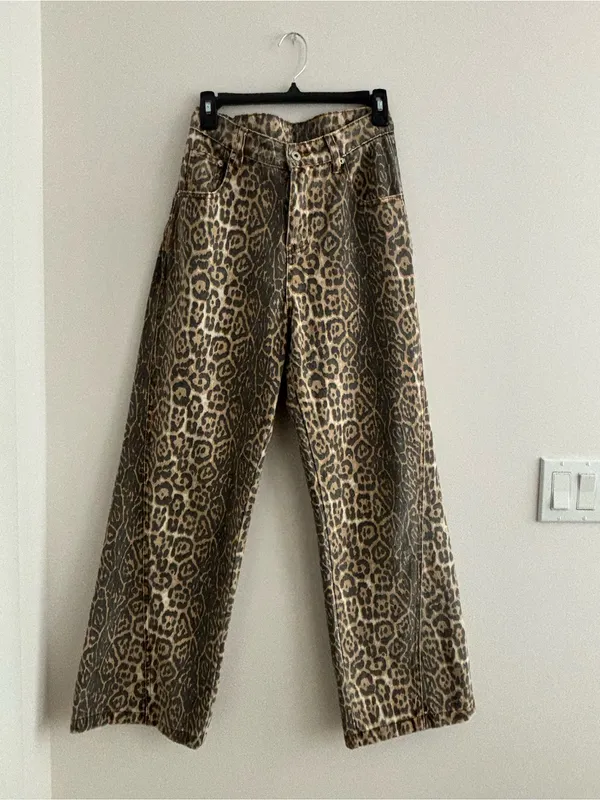 Trinite Studio High Rise Faded Leopard Print Distressed Denim Wide Leg Jeans 29" - Image 9