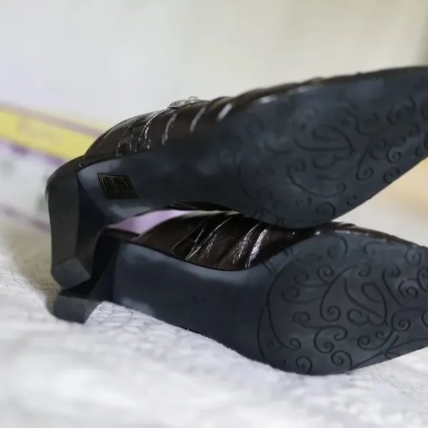 Brighton Rubens‎ Bronze Patent Croc Leather Mules 10 - Image 6