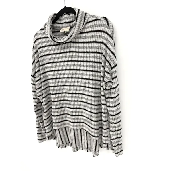Anthropologie Saturday Sunday Cowl Turtleneck Sweater M Grey Black Striped - Image 4