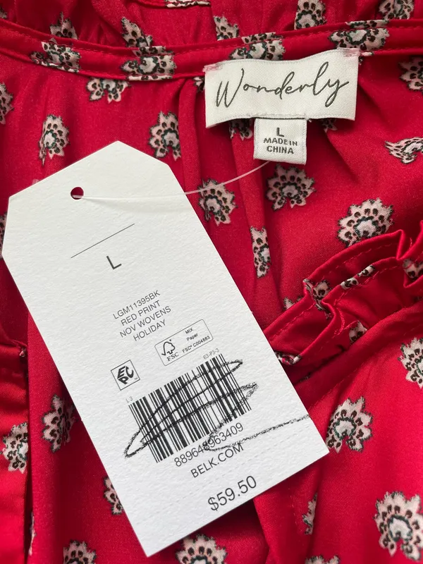 Women’s Wonderly Red Long Sleeve Silky Shirt Blouse New With Tags Size L - Image 6
