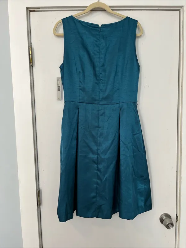 Alex Marie Teal Satin Sleeveless Rosette Neck Cocktail Dress party wedding guest - Image 5