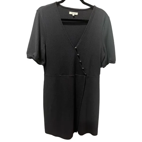 Madewell Black Cross Front Button Mini Dress 90s Minimalist - Image 4