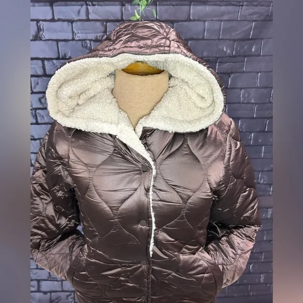 GRAN ORIENTE Woman’s lightweight Jacket w/Faux Fur Lining Hoodie Brown Small - Image 4