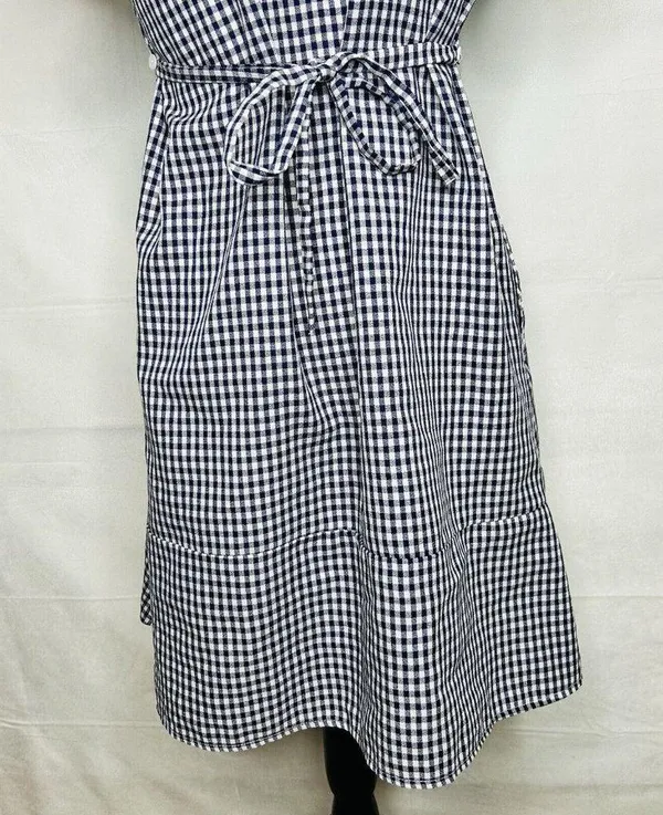 Zara Dress Size M Blue White Gingham Check Shift Short-Sleeve Tie Back - Image 11