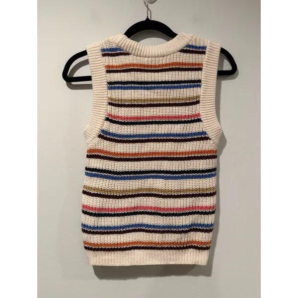 Striped Knit Sweater Vest Womens Small/Med* Cotton Stretch Travel Cottage Preppy - Image 2
