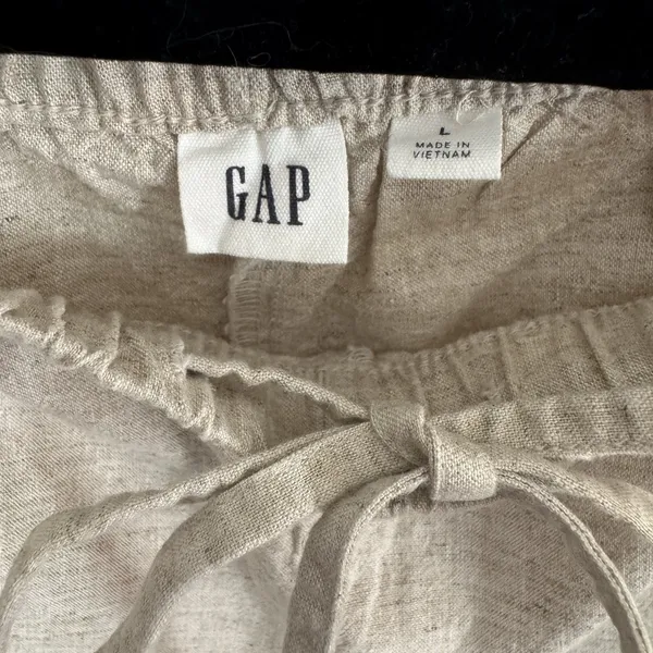 GAP Women's Beige Linen Blend Wide Leg Drawstring Pants Lightweight Size L - Image 3