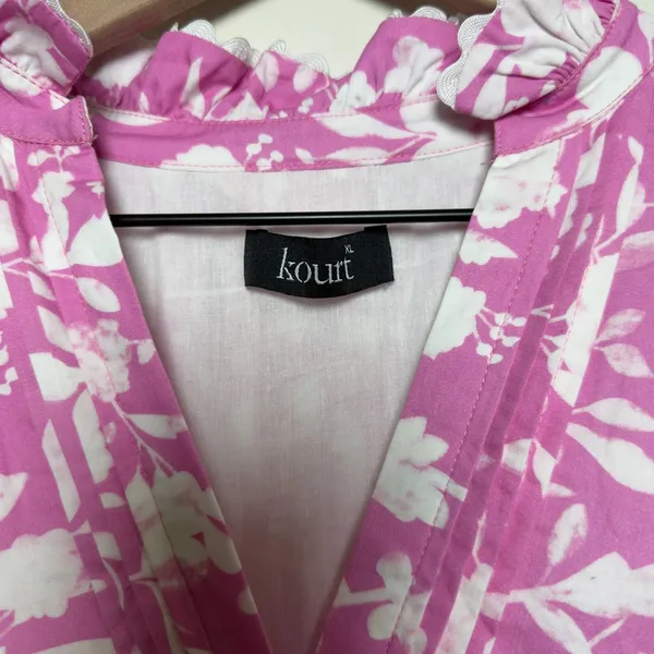 Kourt Women Preppy Mini Dress XL Pink White Floral Spring Easter‎ Lined Cotton - Image 3