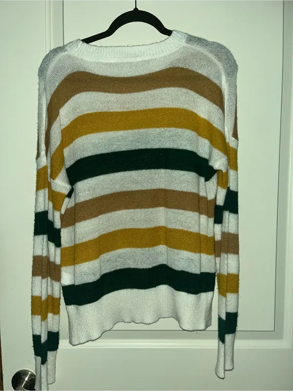 Double Zero Oversize Striped Crewneck Sweater Ivory, Mustard & Forest - Image 3