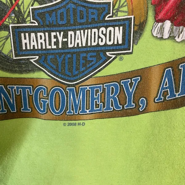 Harley Davidson Y2K Neon Lime Green Alabama Graphic Tee Shirt Size Small - Image 6