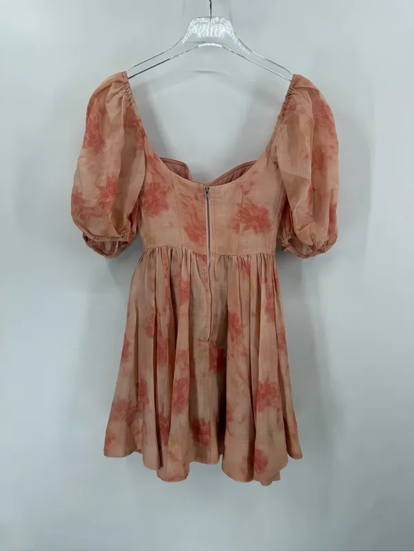 Bardot Mini Dress Size US 4 Peach Pink Kiah Balloon Sleeves Corset Sweetheart - Image 2