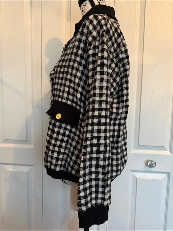 BloomChic Black and White Plaid Double-Breasted Pea Coat - Image 5