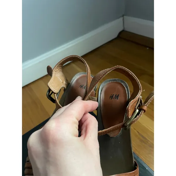 H&M Chunky Brown Leather Heeled Snadals Block heel Boho Indie size 5 Festival - Image 4