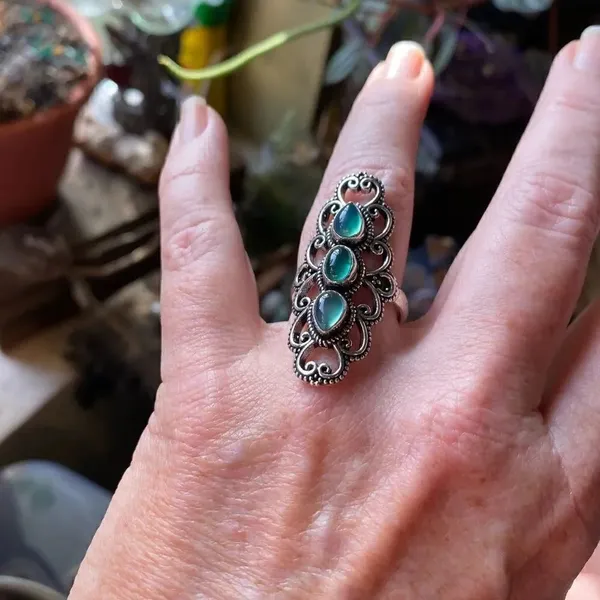Green Onyx Boho Sterling Silver Gemstone Ring Size 9.5 Silver - Image 6