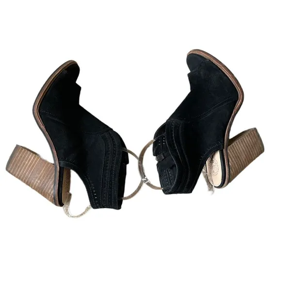 Vince Camuto Peep Toe Stacked Block Heel Faux Suede Sling Back Sandals Size 7.5 - Image 7