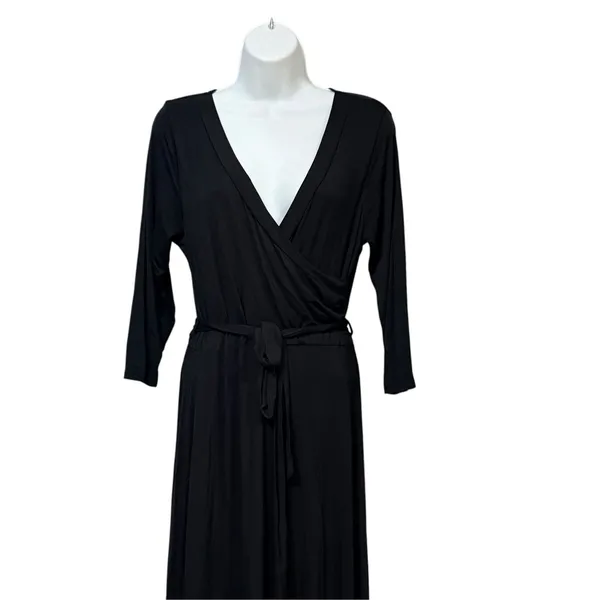 West K Black Faux Wrap Maxi Dress 3/4 Sleeve V-Neck D6983 Size M - Image 4