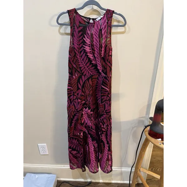 Sam Edelman Laurel Leaf Embroidered Mesh Midi Dress Size 4 Pink Magenta - Image 6
